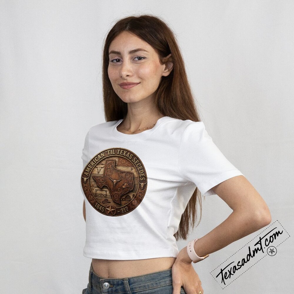 Texas Pride “American ’Til Texas Secedes” T-Shirt Western Texas State Emblem